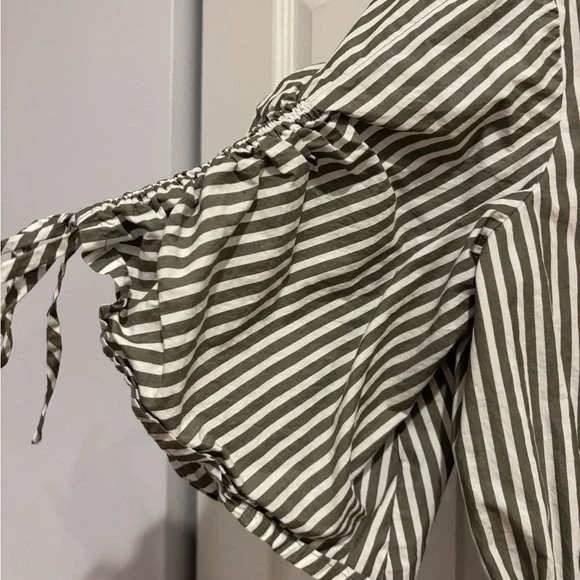 LOFT Gray and White Striped Midi Dress - Picture 2 of 4